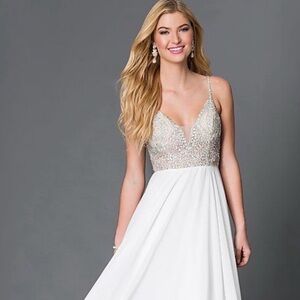 JVN by Jovani White and Silver Prom Dress